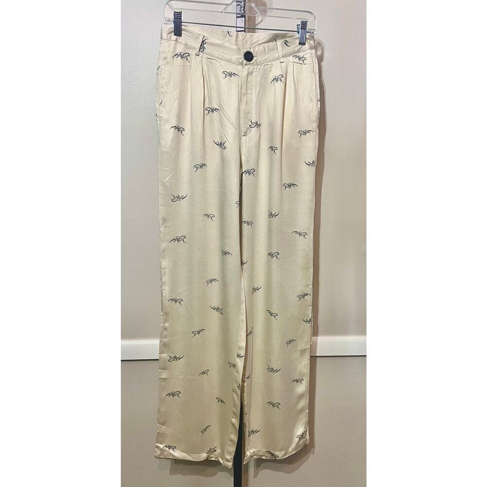 ☀️Knot Sister Animal Print High Rise Wide-Leg Trouser Pants Cream Women's NWT - Picture 1 of 7